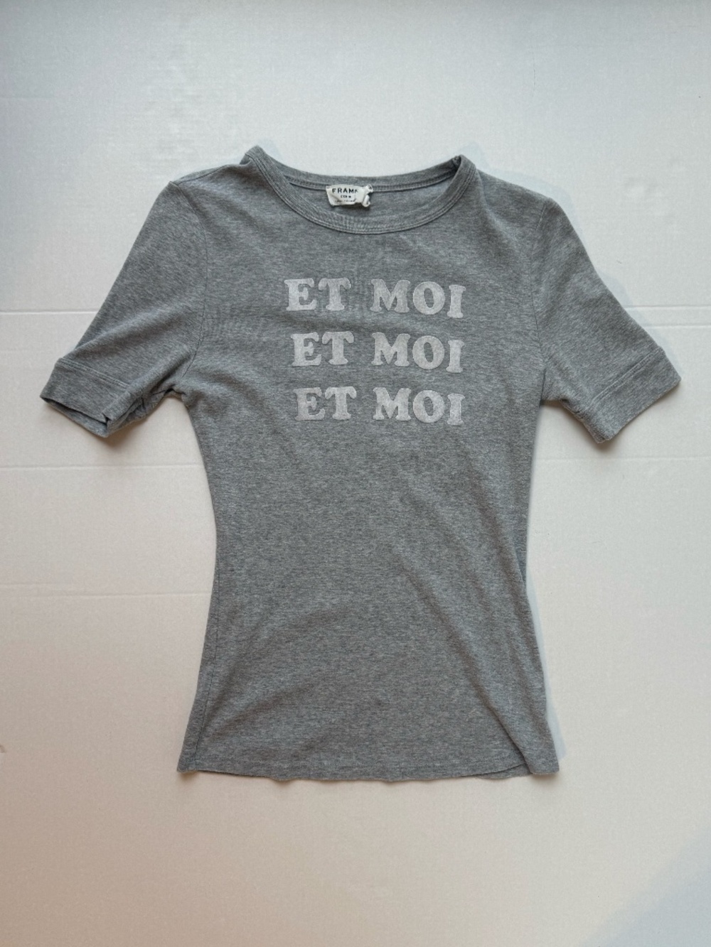FRAME Denim ET MOI Gray Cotton T-Shirt | Fitted | Size XS/S